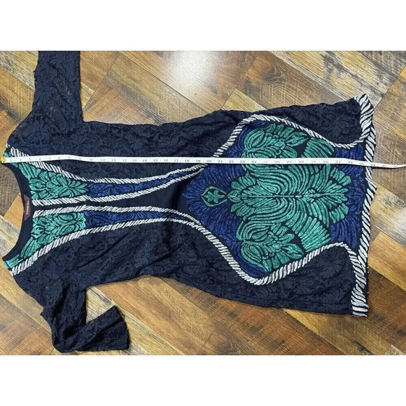 Ranna Gill Anthropologie Embroidered Floral Lace Boho Blue Midi Dress - Picture 9 of 9